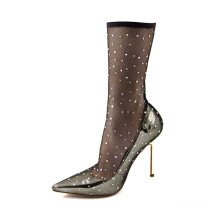 2019 factory custom logo size sexy diamond jacquard fabric upper stiletto heel sock women boots